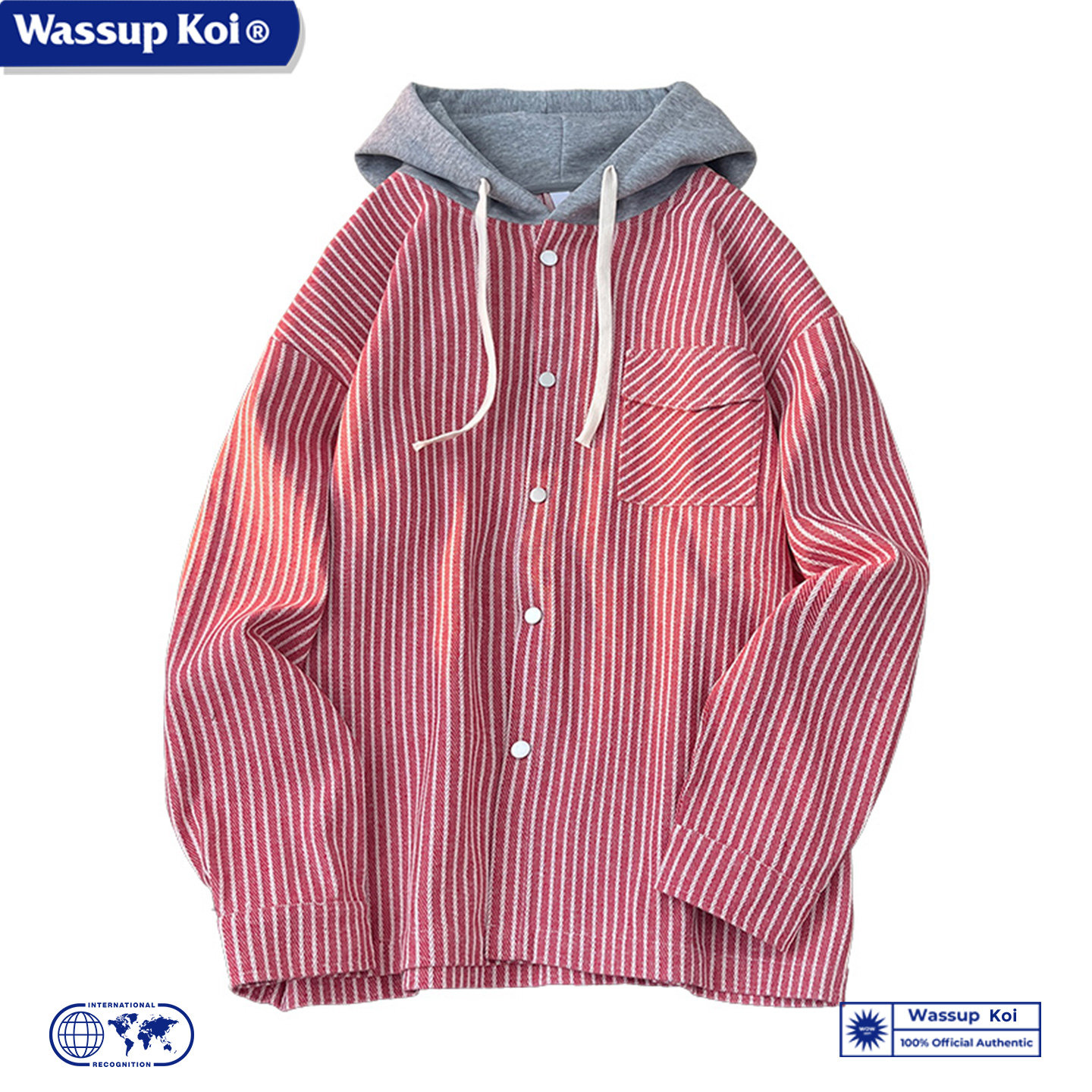 WASSUP KOI联名美式复古条纹衬衫男女春秋宽松休闲痞帅牌长袖衬衣