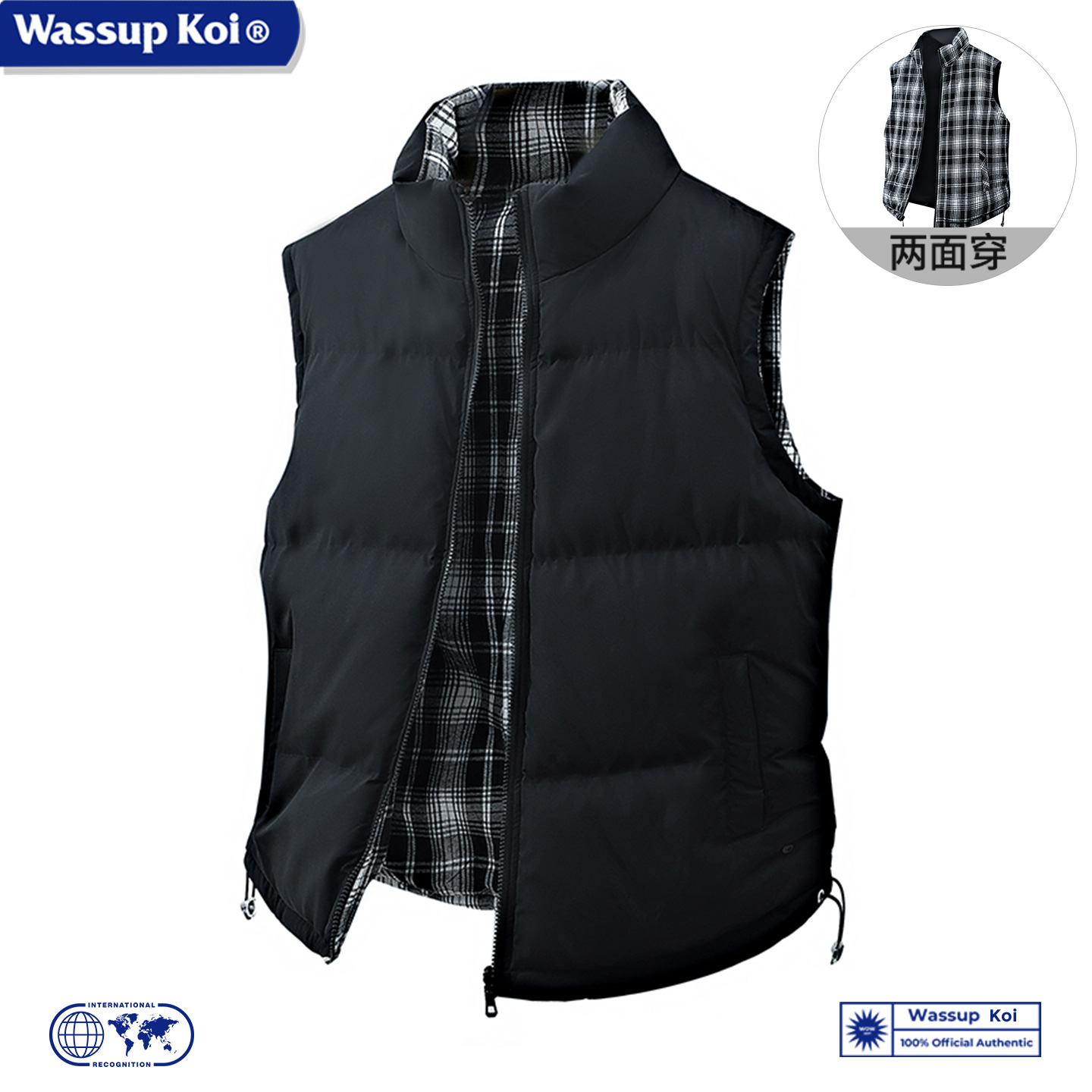 WASSUPKOI两面穿羽绒马甲男冬季