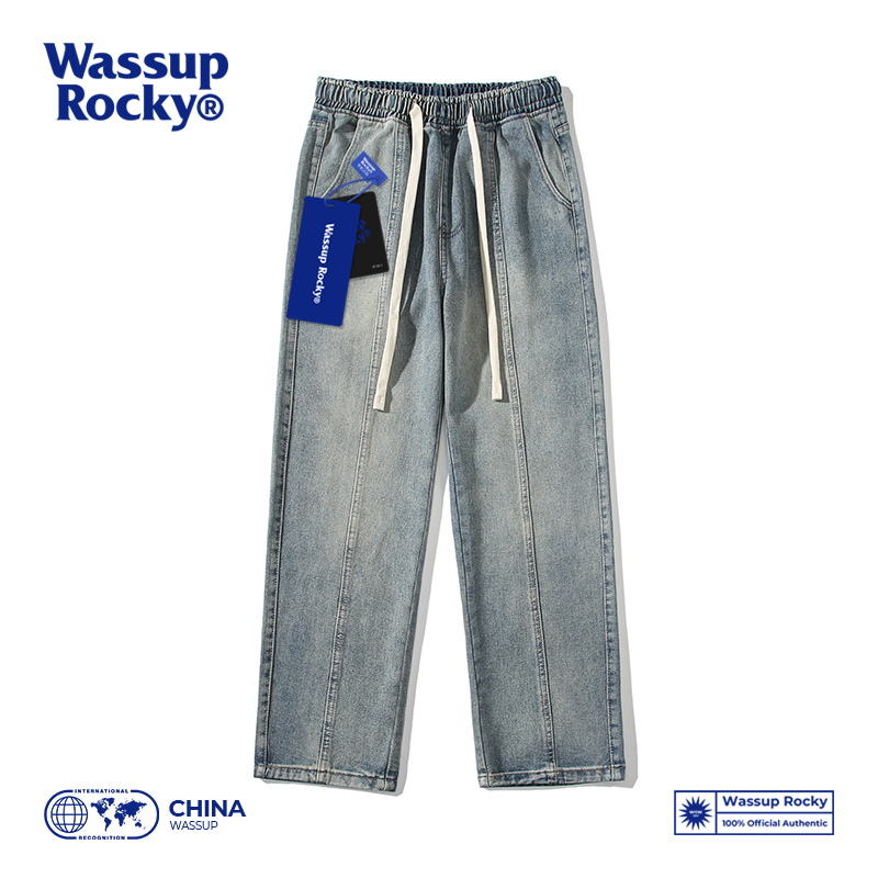 WASSUPROCKY复古直筒牛仔长裤男