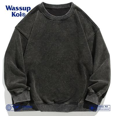 WASSUPKOI卫衣男圆领水洗做旧潮