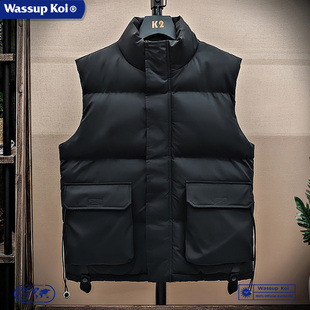 WASSUP KOI联名潮牌立领羽绒棉马甲男秋冬季宽松简约加厚坎肩外套