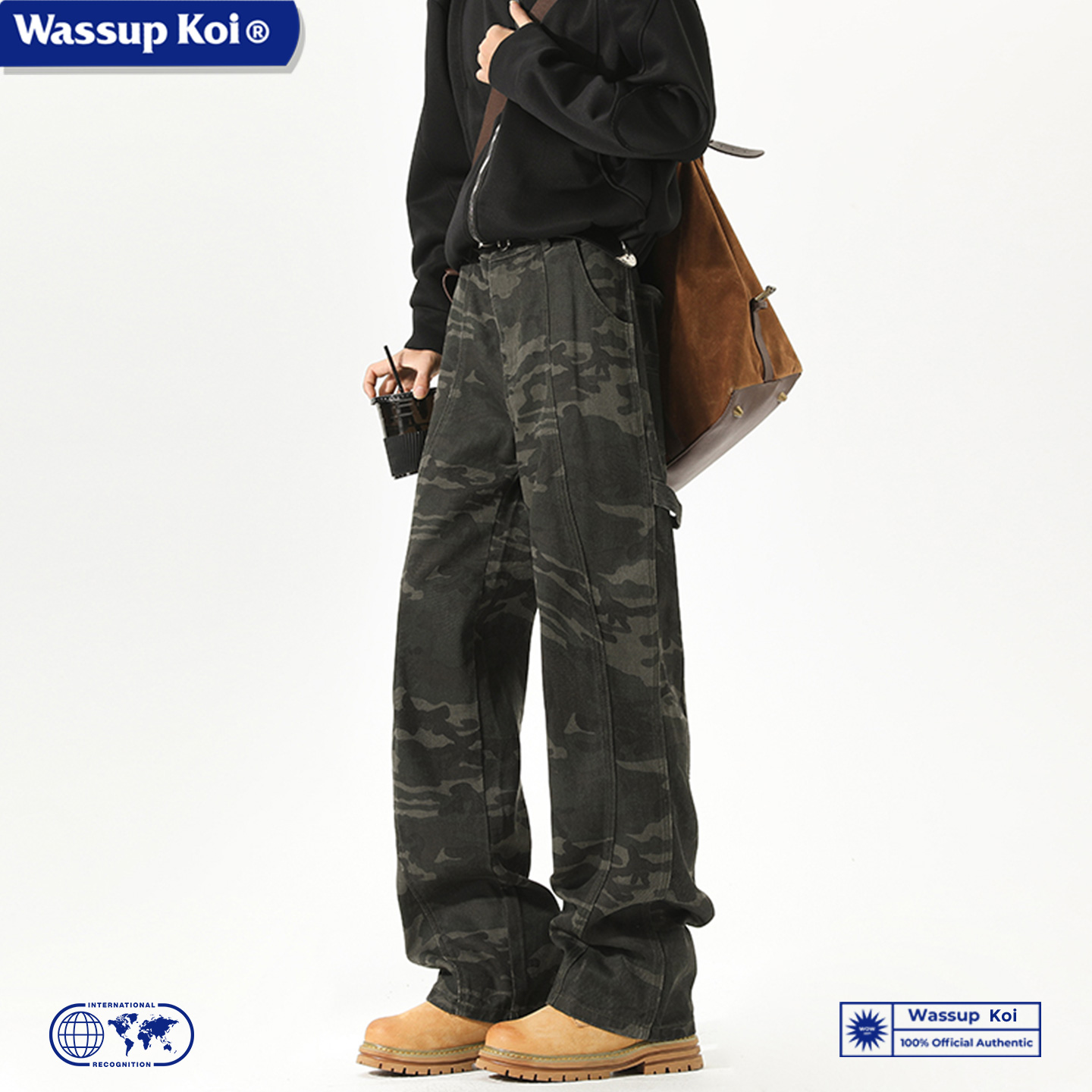 WASSUPKOI美式复古工装迷彩裤子