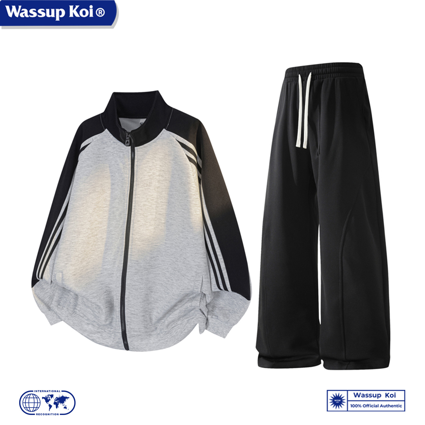 WASSUP KOI联名美式撞色条纹卫衣宽松卫裤男女秋季潮牌运动服套装