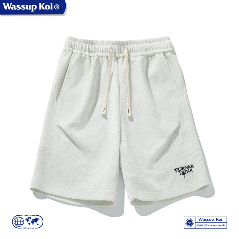 WASSUP KOI美式复古刺绣运动短裤男夏季vibe设计褶皱休闲五分中裤