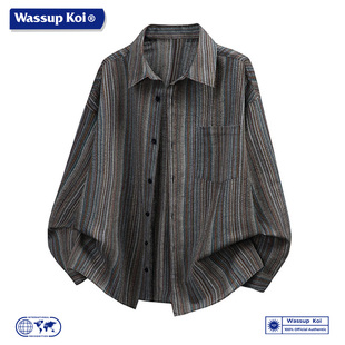 衬衫 复古条纹长袖 宽松休闲高级感痞帅衬衣外套 KOI联名美式 WASSUP
