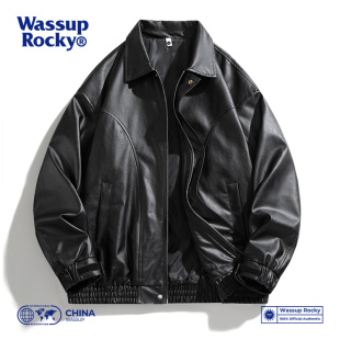 街头宽松百搭防风机车皮衣 复古PU皮夹克外套男士 WASSUP ROCKY美式