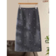 毛呢半身裙女秋冬大码 胖mm高腰显瘦灰色刺绣直筒中长裙气质包臀裙