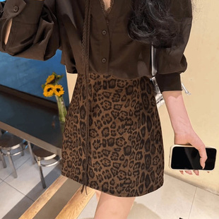 时尚 欧货女装 包臀短裙潮 新款 复古豹纹A字半身裙女欧洲站2025春季