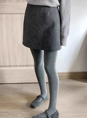 灰色毛呢半身裙女2025秋冬款高腰显瘦A字短裙宽松小个子包臀裙子