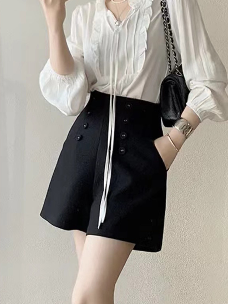 百搭高腰短裤女夏季微胖大码宽松显瘦A字阔腿裤体闲小个子西装裤