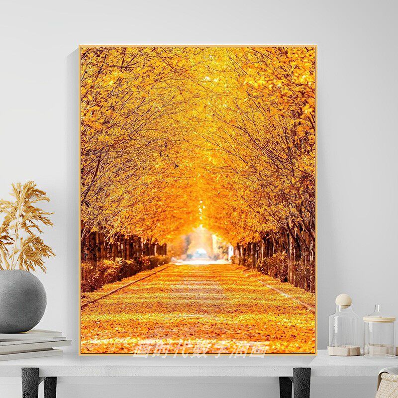 diy数字油画黄金满地手工填色涂色油彩画客厅装饰画丙烯画风景画