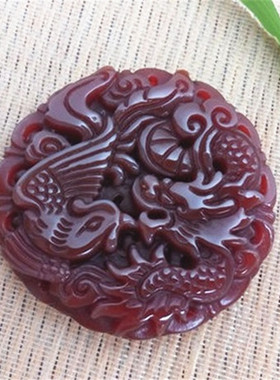 百年好合红玛瑙龙凤呈祥礼品吊坠