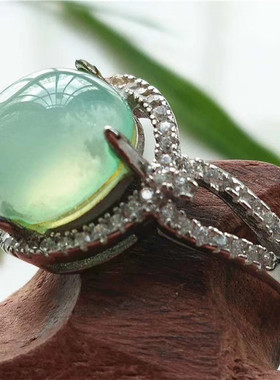 天然绿葡萄玉髓银饰老婆活扣戒指