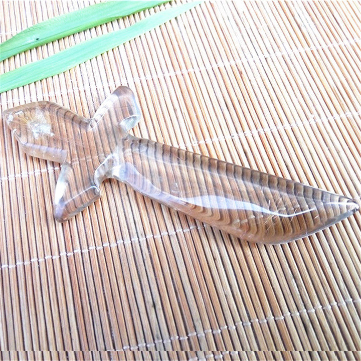 珍藏天然发晶大刀摆件聚宝发丝水晶刀剑手把件贴身平安车挂10CM