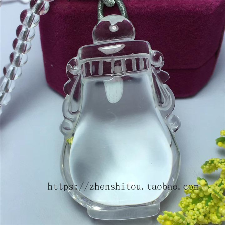 天然白水晶花瓶吊坠东海原石雕