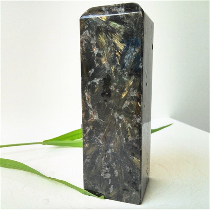 珍藏天然黑碧玺章料内含金黄发丝水晶钛晶印章仕途老板名人12.6CM
