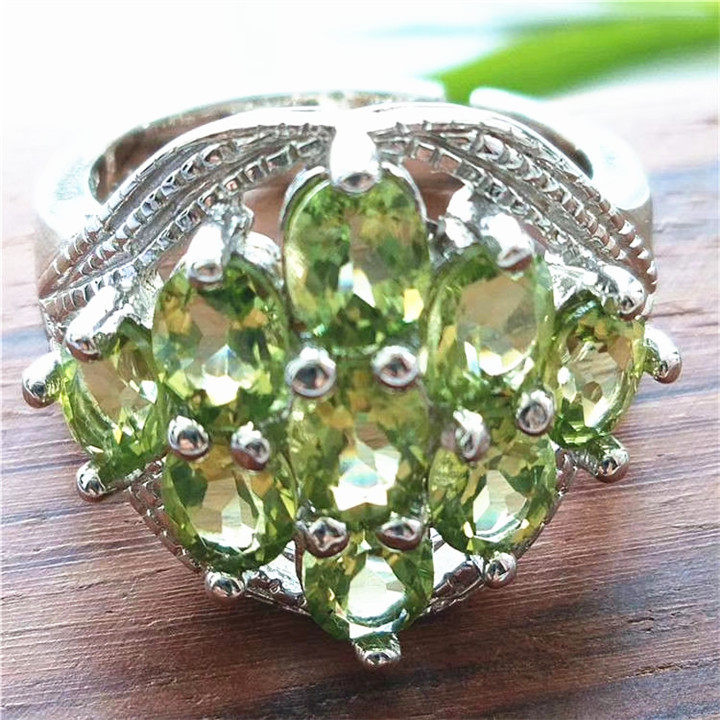 珍藏版天然橄榄石戒指绿色925银镶嵌多戒面送老婆女朋友宝石活扣