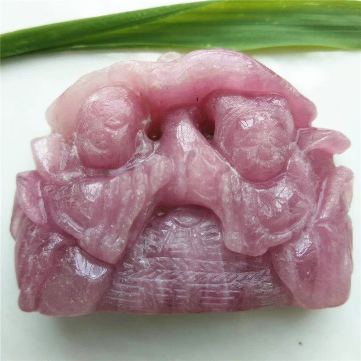 天然红纹石金童玉女吊坠菱锰矿招财童子情侣夫妻和睦甜蜜挂坠男女