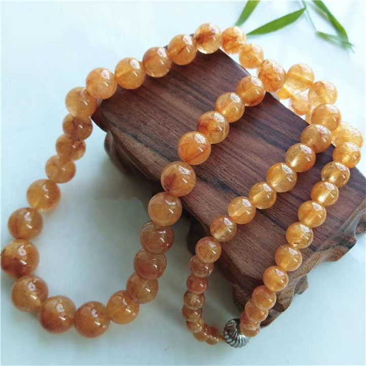 真品巴西天然黄发晶项链圆珠珍藏版发丝水晶塔链送母亲老婆女朋友