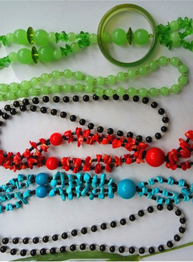 天然绿玉髓蓝松石毛衣项链送母亲