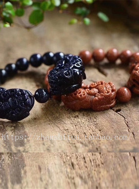 金砂蓝沙石双貔貅手链串天禄平安