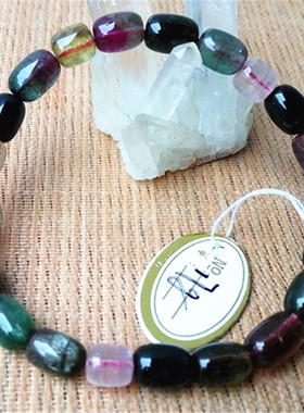 红黄绿蓝碧玺桶珠手链鼓米珠手串