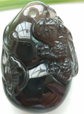 天然冰种黑曜石葫芦貔貅吊坠