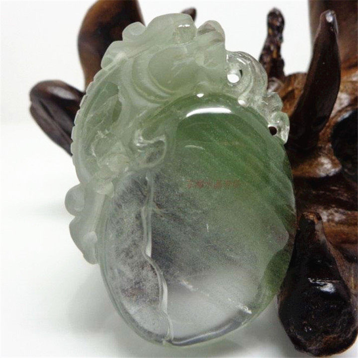 收藏天然千层山红绿幽灵水晶聚宝盆貔貅吊坠吉祥瑞兽男女项链挂件