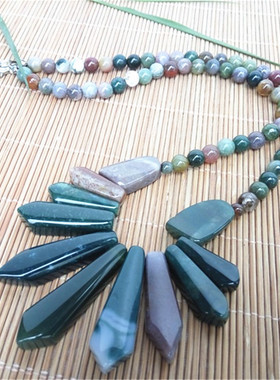 项链天然水草玛瑙平安无事牌