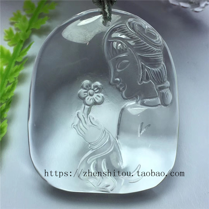 天然白水晶美女吊坠赏花靓丽