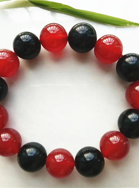 天然手链黑玛瑙14MM双色