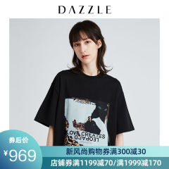 DAZZLE地素 2019秋装新款棉质韩版宽松图案印花t恤女2G3B3171A