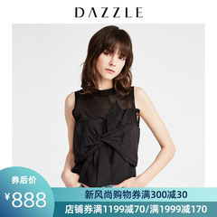 DAZZLE地素 2019夏装新款打结设计感针织拼接短款衬衫女2G2D2301A