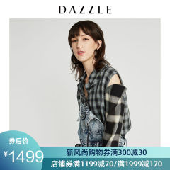 DAZZLE地素 2019秋装新款时尚创意露肩拼接格子衬衫女2G3C4033P