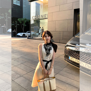 DUCHUNZI  私服手工钉珠重工古早感连衣裙早秋无袖棉 裙子高级