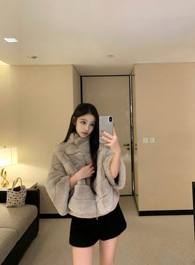 DUCHUNZI   贵妇的斗篷獭兔皮草 对版雷克斯A级獭兔毛秋冬外套女