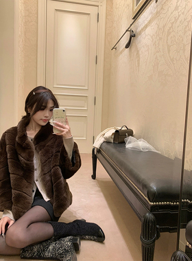 DUCHUNZI 千金贵气兔兔 皮草外套秋冬新款斜排雷克斯3A级獭兔立领