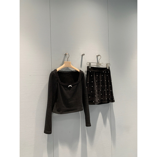 「 年中折扣 」丝绒系列 丝绒裙 /珍珠半裙长袖显瘦高腰连衣裙女