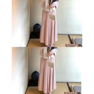 女人气质裙子 高腰款 DUCHUNZI 冰麻垂感百褶松紧腰针织半裙春夏款