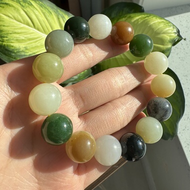 新疆和田玉多宝手串卡14mm油润细腻带证书