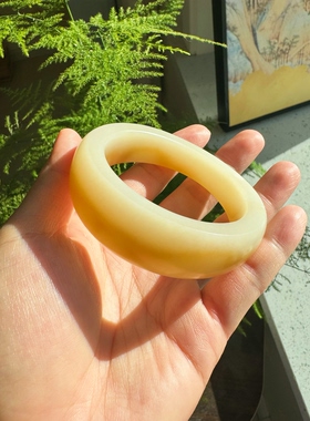 新疆和田玉且末糖白玉手镯油润细腻轮胎随型镯