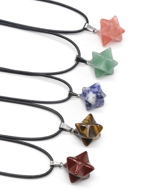 【茜茜珠饰】玛瑙水晶大卫星梅尔卡巴灵摆3D立体六芒星吊坠 12色