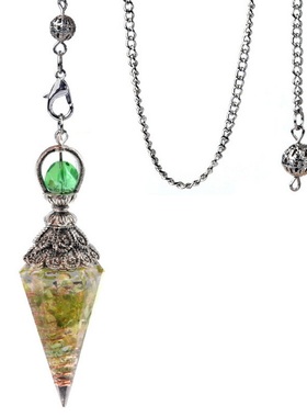 【茜茜珠饰】古银色水晶半宝石七彩碎石树脂灵摆六角锥吊坠 17色