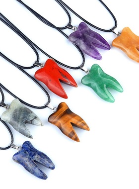 【茜茜珠饰】天然水晶玛瑙石牙齿吊坠diy项链饰品挂件配件 14色