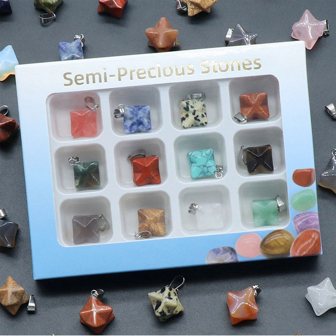 【茜茜珠饰】Merkaba卡巴星吊坠12颗彩盒天然水晶半宝石大卫星