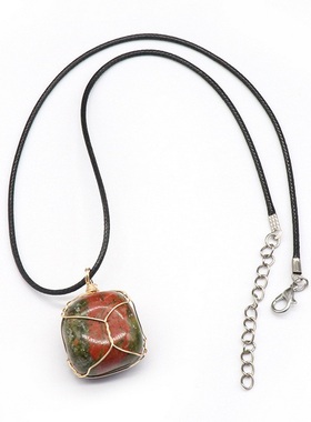 【茜茜珠饰】天然绕丝不规则吊坠水晶玛瑙玉石绿东陵紫水晶 13色