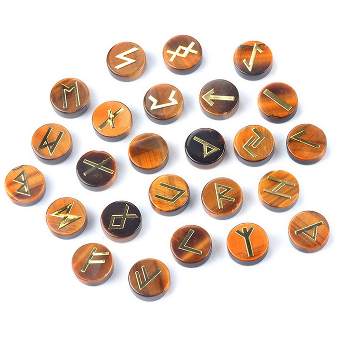 【茜茜珠饰】天然水晶玛瑙卢恩字母圆片套装北欧日耳曼语 16色