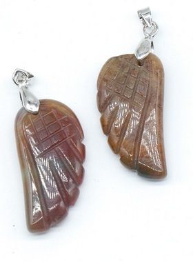 【茜茜珠饰】翅膀吊坠天然水晶玛瑙石头雕刻翅膀挂件DIY饰品 17色