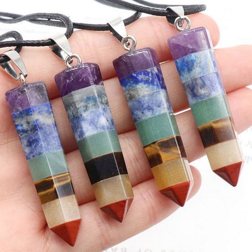 【茜茜珠饰】hexagonal column Pendant 天然石拼接六角柱吊坠