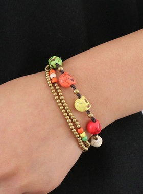 【茜茜珠饰】彩色松石骷髅头手链速卖通Ebay跨境外贸饰品 四色